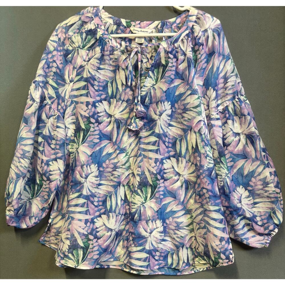 Tommy Bahama Tassel Top Blouse Womens Small Petite Silk Blend Light Airy Beleaf